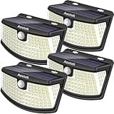 Aootek New Solar Motion Sensor Lights 120 LEDs with Lights Reflector,270° Wide Angle, IP65 Waterproof, Step Lights for Front Door, Yard, Garage, Deck (Back Button 4-Pack)