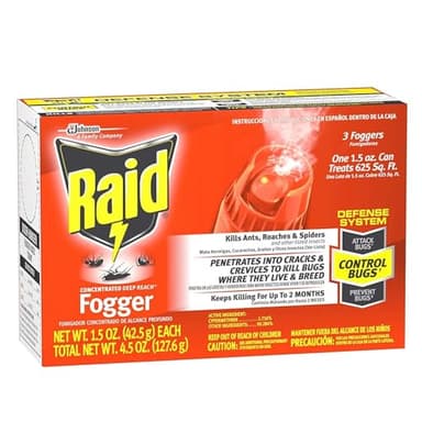 Raid Max Fogger, Insect Killer for Mosquito, Ant, Roach, Spider, Flea, for Indoor Use, 2.1 oz, 3 Count (Pack of 1)