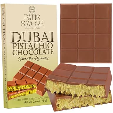 Dubai Chocolate Bar Pistachio – 2.6 oz Premium Dessert with Pistachio Cream & Kataifi Filling | Gourmet Dubai Chocolate Filling | Elegant Gift Chocolate