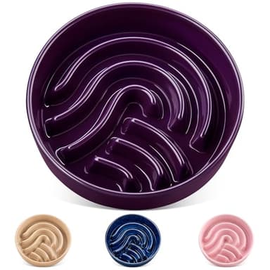 vancasso Slow Feeder Dog Bowl, 3 Cup Ceramic Slow Feeding Food Dish for Large Breed, Puzzle Dog Food Bowl for Fast Eater, Dark Purple