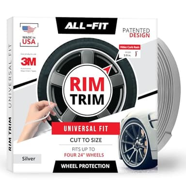 All-Fit Automotive Rim Trim – Durable DIY Car Exterior Accessories for Curb Rash Protection – Fits Up to Four 24" Wheels – Made in USA – Flexible, Durable Wheel Rim Protector (3/8″ Width - Silver)