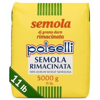 POLSELLI Italian Semola Flour, 11 lbs (5 kg), Fine Ground Semolina Rimachinata for Fresh Pasta, Bread, Durum Wheat, Product of Italy,
