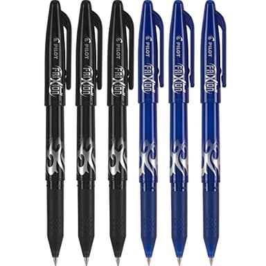 PILOT FriXion Ball 0.7mm Erasable Gel Pens, Fine Point, 3 Black Pens & 3 Blue Pens (6 PACK)