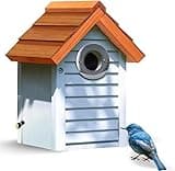 Bird Houses for Outside Clearance with Stainless Steal Guard, Shingle Roof Cedar Bird House Outdoor, Bluebird Finch Swallow Wren Chickadee, UV Painted Longtime Lasting, Easy Cleaning(Sea Blue)