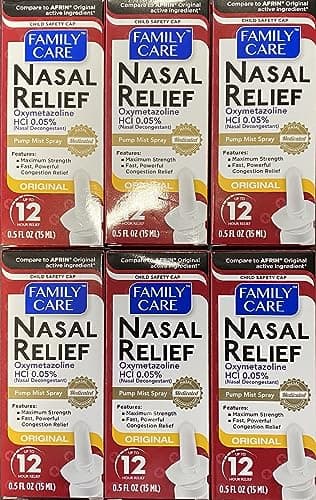 Assured Nasal Relief Spray, 12 Hour Pump Mist Oxymetazoline HCL, 0.5 fl. Oz (6 Pack)