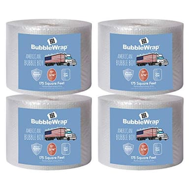 4 large rolls of Bubble Wrap total 700 feet, small bubbles 3/16 cushioning, 700 ft, heavy duty, perforated Every 12" Made in the USA by American Bubble Boy, bulk packaging wrap for moving and shipping