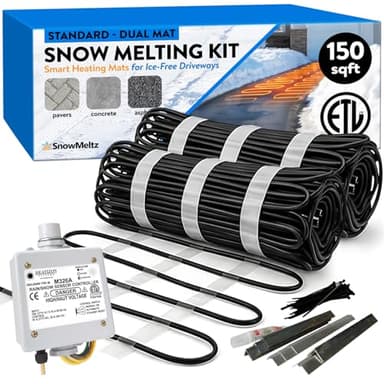 Heated Driveway System 150 Sqft - 240V, 37 Watts per Sqft Heated Snow Melting Mats Outdoor Driveway Heater for Snow Melting Mats Walkway, Ice Melt Mat for Steps, Auto Moisture & Temperature Activator