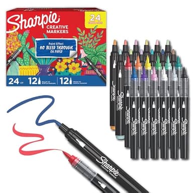 Sharpie Creative Markers, Combo Pack, Water-Based Acrylic, Bullet & Brush Tips, Assorted Colors Including Earth Tones, 24 Count - Works on Paper, Metal, Wood, Ceramic, Glass, Rock, Canvas