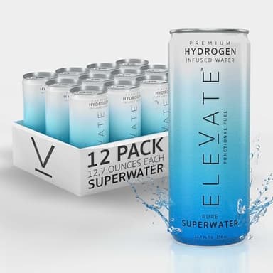 ELEVATE SUPERWATER Premium Hydrogen Water (12 pack). Highest Hydrogen (3-5 PPM) and Lowest -650 ORP. Supports Recovery, Energy, Hydration, Focus, and Endurance. BACKED BY SCIENCE.