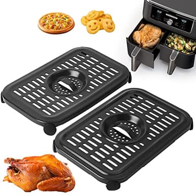 Air Fryer Grill Pan for Ninja Foodi DZ090 6 Quart DZ201 DZ100 8 Quart, 2 Packs Replacement Air Fryer Crisper Plate Grill Plate Tray Accessories, Not Fit for Ninja 10 Quart, Dishwasher Safe