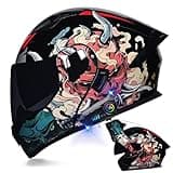 Motorcycle Bluetooth Modular Helmet DOT Approved Dual Visor Full Face Flip up Integrated Motorcycle Helmets Double Visor Helmet Built-in Dual Speaker Microphone Waterproof Adults Men Women M-XXL(E,L=(