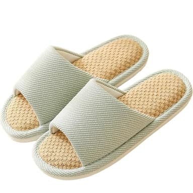 VIDSID Linen Slippers - Breathable, Anti-Slip, Easy to Clean - Summer Silent Slippers for Women and Men (Green EU38/39)