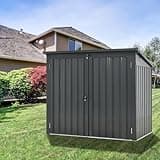 62'' Outdoor Trash Can Storage, Garbage Bin Shed Stores 2 Trash cans and Tools,Stainless Galvanized Steel Waterproof Garbage Bin shed for Garden Yard Lawn (Black)