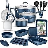 NutriChef Professional 20 Pc Kitchen Set in Navy Blue Durable Non-Stick Pots and Pans with Bakeware, Compatible with Any Cooktop, Easy Clean, 20pc