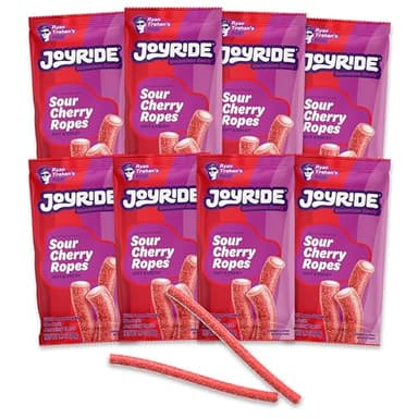 JOYRIDE Valentines Cherry Lover Ropes - 1.8 oz 8-Pack Bundle, Sour Cherry Licorice, Low Calorie Candy, Low Sugar & Low Carb, Fiber Snack