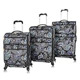 LUCAS Designer Luggage Collection - 3 Piece Softside Expandable Ultra Lightweight Spinner Suitcase Set - Travel Set includes 20 Inch Carry On, 24 Inch & 28 Inch Checked Suitcases (Diva)