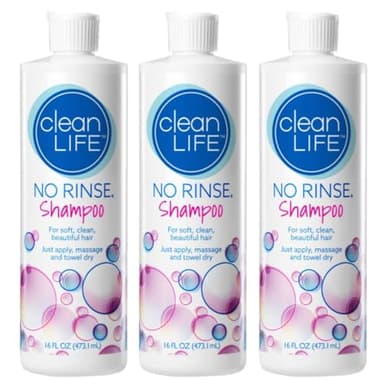 No-Rinse CleanLife Products Shampoo, 16 fl oz - Waterless, Quick Foaming Liquid Formula for Surgery Recovery, Elderly Care & Camping - Leaves Hair Fresh, Clean & Odor-Free - Made in USA (Pack of 3)
