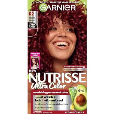 Garnier Hair Color Nutrisse Ultra Color Nourishing Creme, R2 Medium Intense Auburn (Goji Berry) Red Permanent Hair Dye, 1 Count (Packaging May Vary)