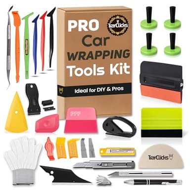 Trayclicks Vinyl Wrap Tool Kit Car Wrap Kit Vehicle Wrapping Tools with Felt Squeegee Utility Knife Magnetic Holders Gloves PPF Tools Stick Tucking for Wraps Automotive Window Tint Tool Installation