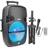Pyle Portable Bluetooth PA Speaker System - 1000W Outdoor Speaker with 15" Subwoofer, USB/SD Reader, FM Radio, LED Lights, Wheels, Remote Control, Tripod, & Microphone Input