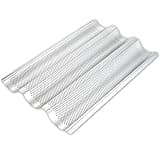 AYCCNH Stainless Steel French Baguette Bread Pan, Perforated Loaf Pans for Baking 15"x10", 3 Waves Toaster Oven Baking Tray (1 Pack)