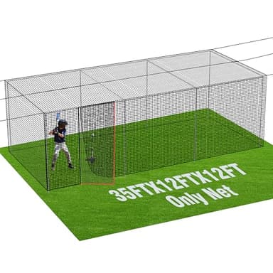 Baseball Batting Cage Nets,20‘L/ 35'L/55'L/70'L Baseball and Softball Cage Netting, Enclosed HDPE #42 /#45 Netting Batting Cages for Backyard and Indoor (NET ONLY)