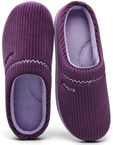 House Slippers for Women with Arch Support | Memory Foam Non-Slip, Two Tone Embroidered Soft Home Slippers, Purple 8
