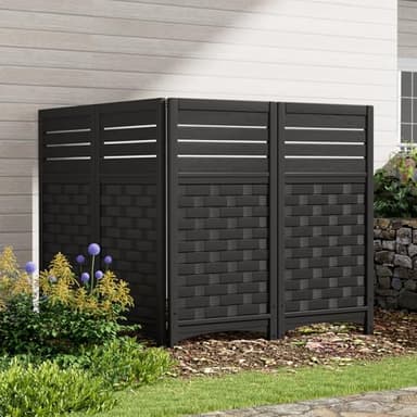 KINYING Air Conditioner Fence Privacy Screen,4 Panels Pool Equipment Trash Can Enclosure Screen for Outdoor,Resin Fence Panels Kit,45" (H) x 22" (W) Per Panel, Black