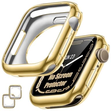 [2 Pack] Goton Bumper Case for Apple Watch 44mm, [No Screen Protector] Slim Soft TPU Shockproof Case Cover Bumper Protector Accessories for iWatch SE 3/SE 2/SE, Series 6/5/4, 44mm Gold+Gold