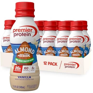 Premier Protein Almondmilk Plant Based Protein Shake, 20g Protein, 5g Sugar, 11.5 Fl oz, Vanilla, 12 Count