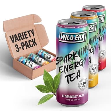 Sparkling Energy Tea by Wild Era | Fruity and Bubbly Flavor | Organic Energy Drink | Experience the Taste of Guayusa South American Tea, Cousin of Yerba Mate | Afternoon or Anytime Energy | Preworkout | Sustainable Energy | Naturally Occuring Caffeine & Antioxidants (3-Pack, Berry Blast, Orange Mango, Elderberry Acai)