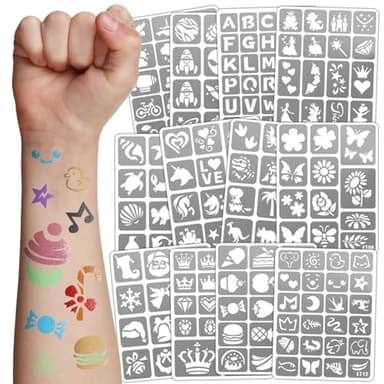 183 PCS Face Paint Stencils for Kids, Boys Girls Face Stencils Temporary Tattoo Stencils, Glitter Tattoo Stencil Stickers for Kid School Show Birthdays New Years Party, Face Paint Stencils Reusable