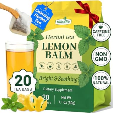Hiihone Lemon Balm Tea Bags 20 Count – Pure & Natural Lemon Balm Tea, Caffeine-Free Herbal Tea, Calming & Soothing, Non-GMO, Fresh Citrusy Flavor
