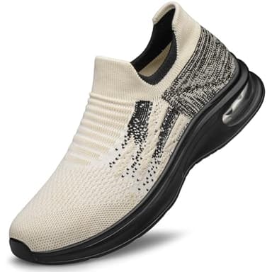 Mens Walking Shoes,Ultra Lightweight Tennis Running Shoes Non-Slip Casual Comfortable Work Athletic Cuhioning Trainers Beige Size 8.5