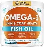 Omega 3 Fish Oil for Dogs (180 Ct) - Skin & Coat Chews - Dry & Itchy Skin Relief + Allergy Support - Shiny Coats - EPA&DHA Fatty Acids - Natural Salmon Oil Chews Promotes Heart, Hip & Joint Support