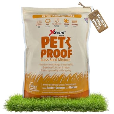 X-Seed Pet Proof Fescue Grass Seed – Dense Lawn for Sun & Shade, Urine Resisitant High Traffic Emerald Green Grass, Rapid Growing In Cool & Sunny Climates, Suited for Dogs – Perennial Blend - 3 lb Bag