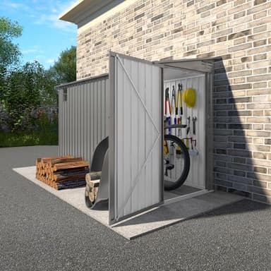 Vigo huseeo 4 * 9.2 FT Outdoor Storage Shed, Galvanized Steel Garden Shed with Lockable Door & Window, Waterproof Metal Tool Storage for Garden, Backyard, Patio, Lawn(Gray)