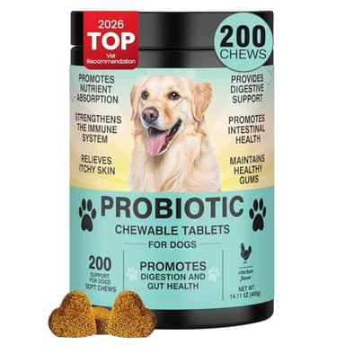 Probiotics for Dogs Gut Digestive Health Probiotic Chew for Dogs Digestive Enzymes Relieve Diarrhea Immunity Oral Problems Itching Constipation Prebiotics Dog Probiotics 200 Tablets Chicken Flavor