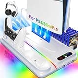 PS5 Cooling Station for PS5/Slim/Pro Disc Digital Console,PS5 Fan Cooling Fan with Dual PS 5 Controller Charger,3 Level Fan, RGB Light,12 Slot, PS5/Slim/Pro Stand for PlayStation 5 Console Accessories
