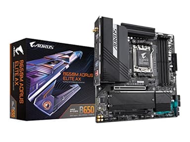 GIGABYTE B650M AORUS Elite AX AMD AM5 mATX Motherboard, Support Ryzen 9000/8000/7000 Series, DDR5, 12+2+2 Power Phase, PCIe 5.0 M.2, USB-C 3.2 Gen 2, WIFI6E, 2.5GbE, EZ-Latch, Q-Flash, RGB Fusion