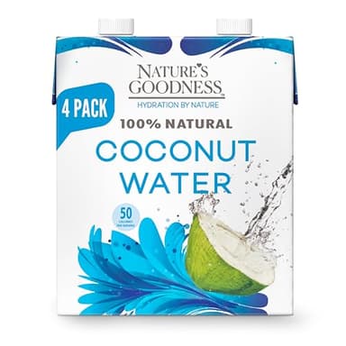 Nature's Goodness Coconut Water No Sugar Added - Unsweetened, Fat Free, Plant-Based Electrolyte Drink - 4 Pack 44.8 Fl Oz Total (4 x 330 ml) - Hydration Support for Fitness & Smoothies - Made Not From Concentrate
