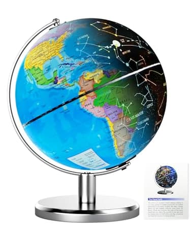 JOWHOL 8'' Illuminated World Globe with Constellation Night Light, Educational Light Up Globe for Kids & Adults, Earth Geography Learning Globes, Desk Home Office Classroom Decor & Gift, 11.5'' Tall
