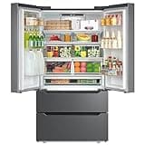 SMETA Refrigerators French Door with Ice Maker, 36'' Counter Depth Stainless Steel Refrigerators Frost-free Double Door Fridges Full Size Bottom Freezer 22.5 Cu.Ft Kitchen Fridge, neveras para cocina