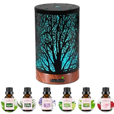Oil Diffuser & Essential Oils Set - Oil Diffuser 150ml with 6 Essential Oils Set, Aromatherapy Cool Mist Oil Diffusers for Essential Oils, Auto Shut-Off，7 Colors Night Light,Gifts for Mom