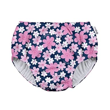 Green Sprouts Baby Girls Pull-Up Reusable and Toddler Swim Diaper, Navy Blooms, 6-12 Months US