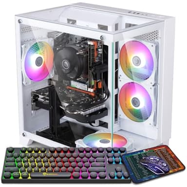 Gaming PC Desktop, Intel i7-4770, Radeon RX 550 4G, 16GB RAM, 512GB SSD, RGB Fans, White Prebuilt Gaming Computer with Keyboard & Mouse, Windows 11
