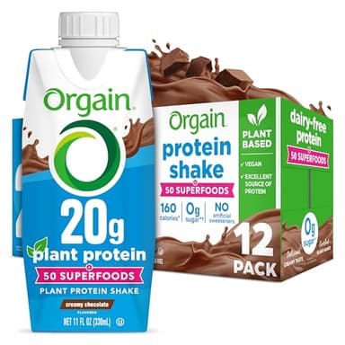 Orgain Vegan Protein Shake, Creamy Chocolate - 20g Plant Protein, Ready to Drink, 50 Superfoods, 0g Sugar, Gluten Free, No Artificial Sweeteners, No Soy or Dairy Ingredients, 11 Fl Oz (Pack of 12)