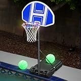 Haokelball Pool Basketball Hoop Outdoor Poolside Water Basketball Hoop with Light Adjustable Height 45"-59" Swimming Pool Basketball Game with 2 Balls and Pump (Blue)