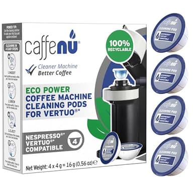 Caffenu Cleaning Pods Compatible with Nespresso Vertuo. 4 Cleaner Capsules. For Improved Coffee Flavor and Crisp Coffee. Use with Descaling Kit