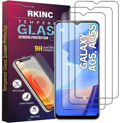 RKINC Screen Protector [3-Pack] for Samsung Galaxy A05, A05s, Tempered Glass Film Screen Protector, 0.33mm [LifetimeWarranty][Bubble-Free][Anti-Scratch][Anti-Shatter]